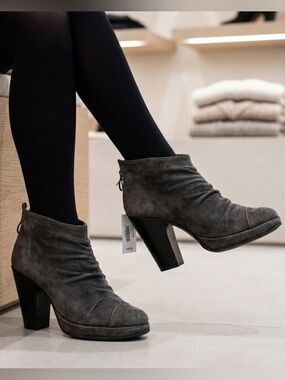 Fiorentini + Baker Nia Grey Suede Ruched Ankle Heeled Boots 36.5/6.5